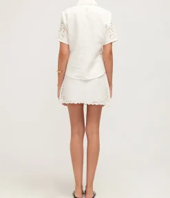 Aegle Linen Embroided Skirt In White