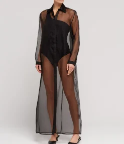 Aire Silk Organza Shirt Dress In Black