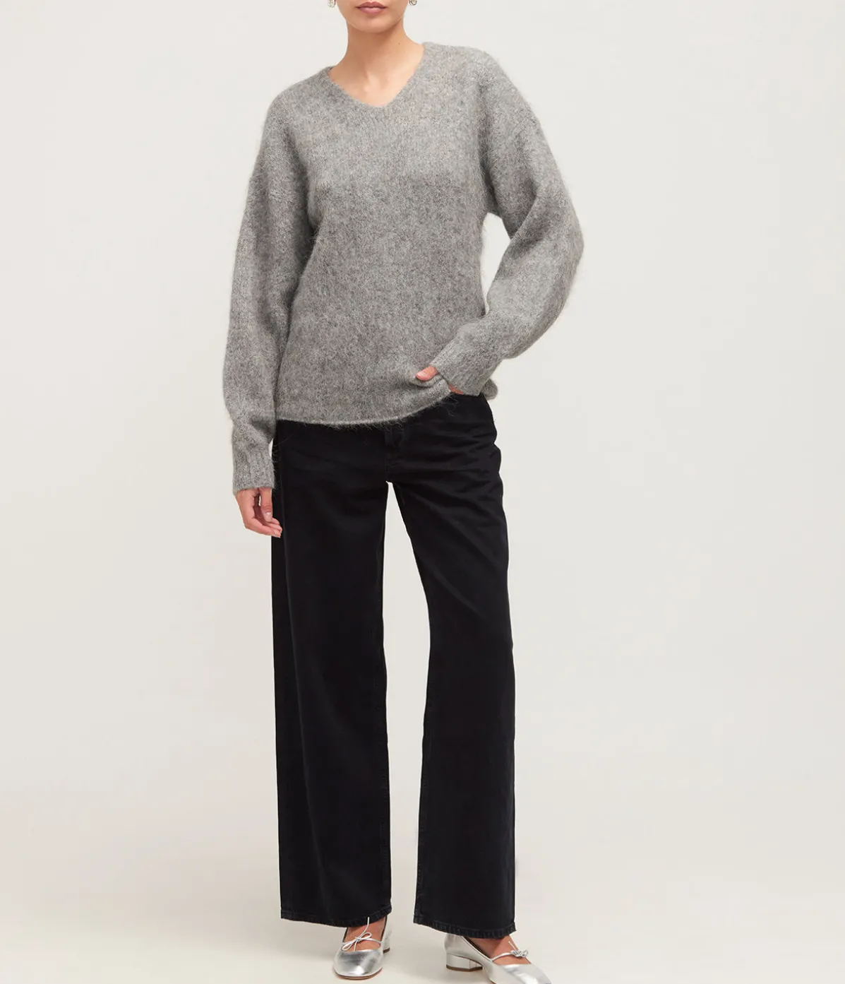Alexandra V-Neck Knit In Grey Marle