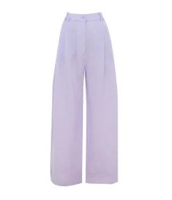 Alma Linen Wide Leg Trousers In Lilac