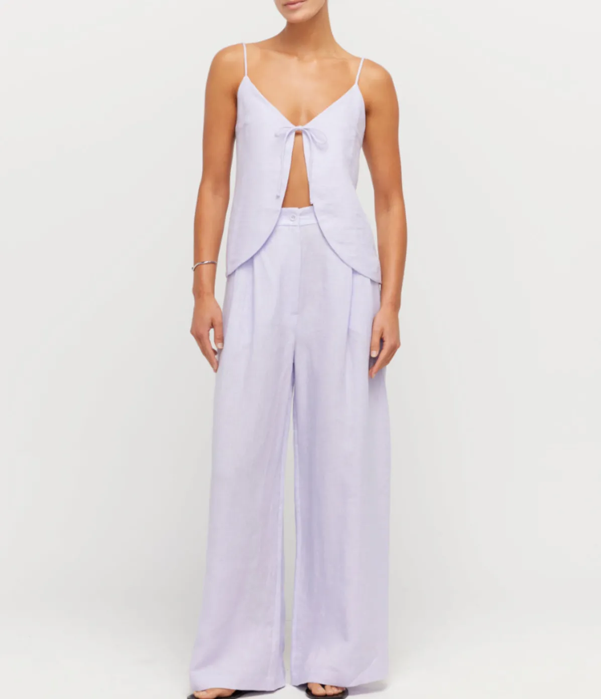 Alma Linen Wide Leg Trousers In Lilac