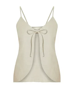 Almendra Linen Tie Top In Flax