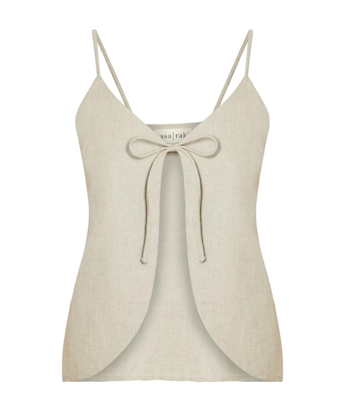 Almendra Linen Tie Top In Flax