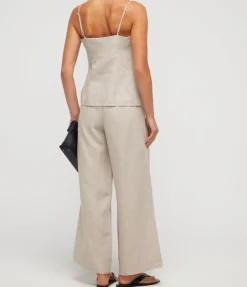 Almendra Linen Tie Top In Flax