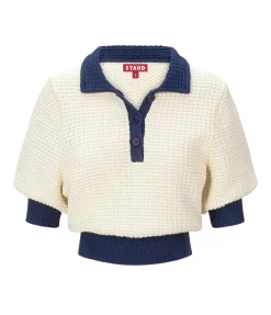 Altea Short Sleeve Sweater In Ivory And Navy