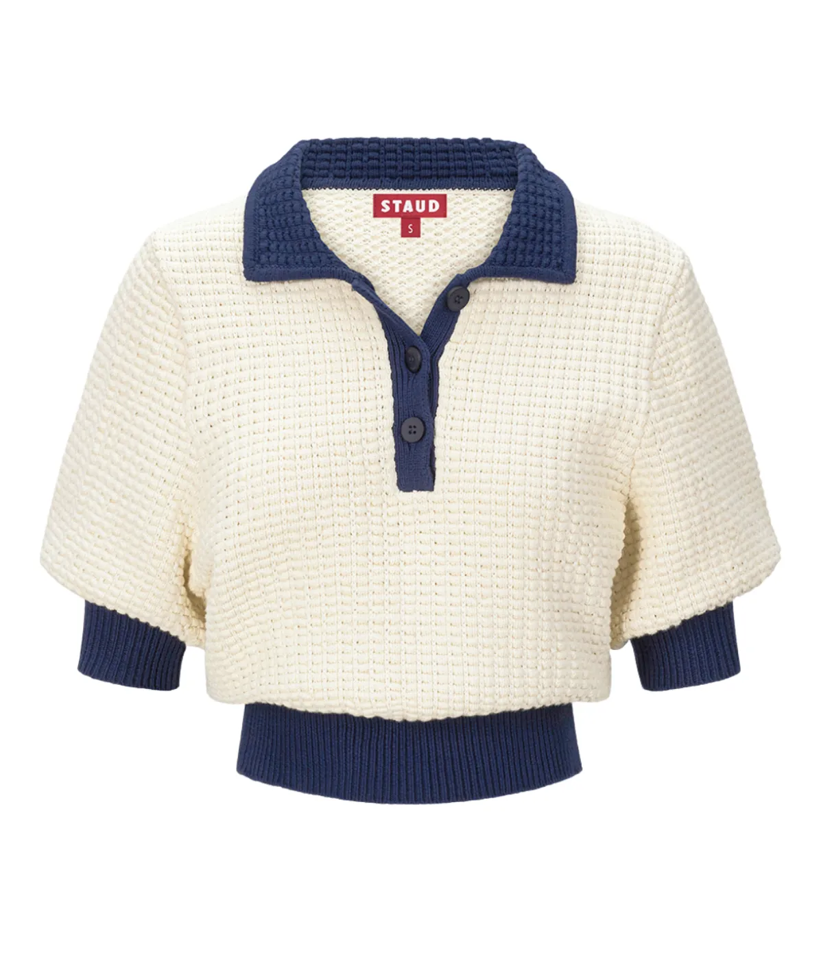 Altea Short Sleeve Sweater In Ivory And Navy
