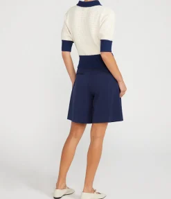 Altea Short Sleeve Sweater In Ivory And Navy