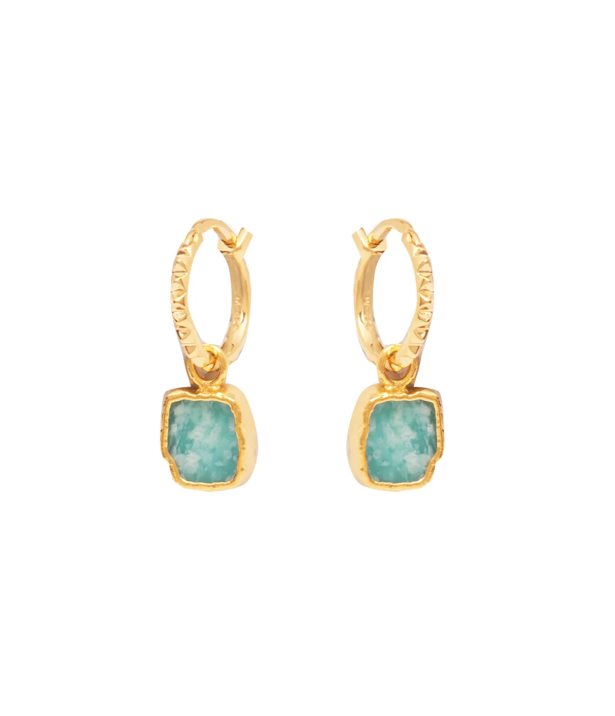 Amazonite Mini Charm Pyramid Hoops In Gold