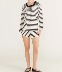 Archie Long Sleeve Top In Navy And Cream Stripe