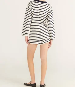 Archie Long Sleeve Top In Navy And Cream Stripe