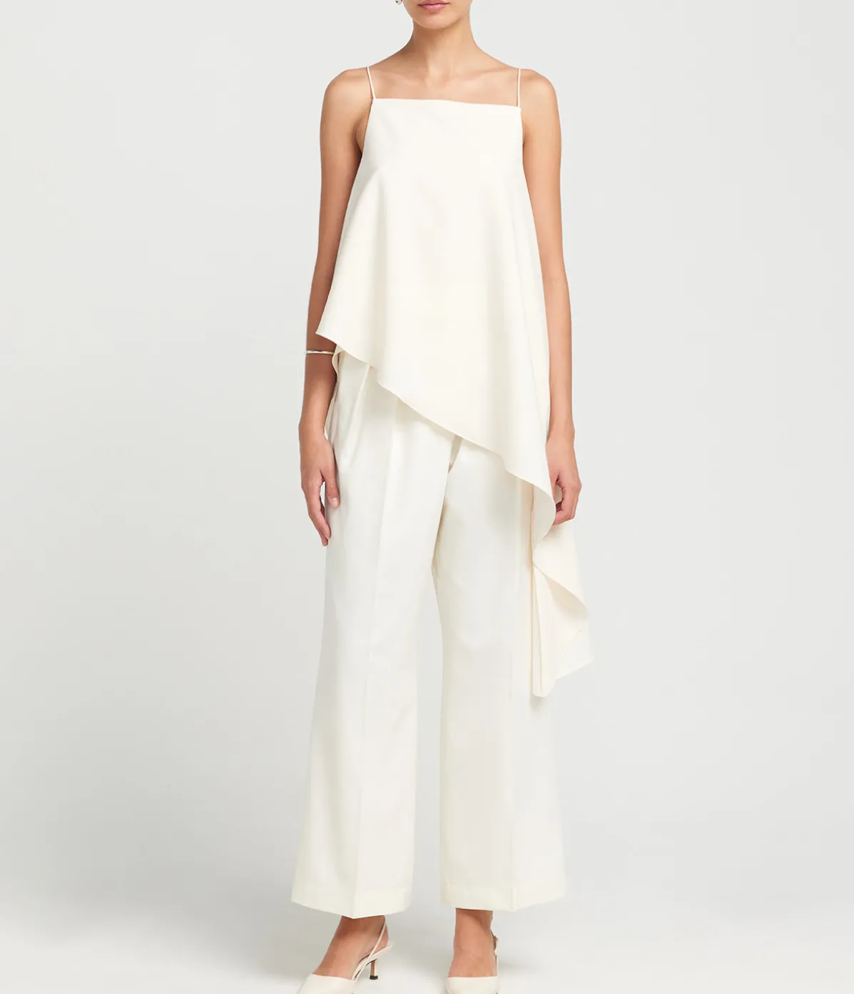 Asymmetric Tie Detail Top In Cream
