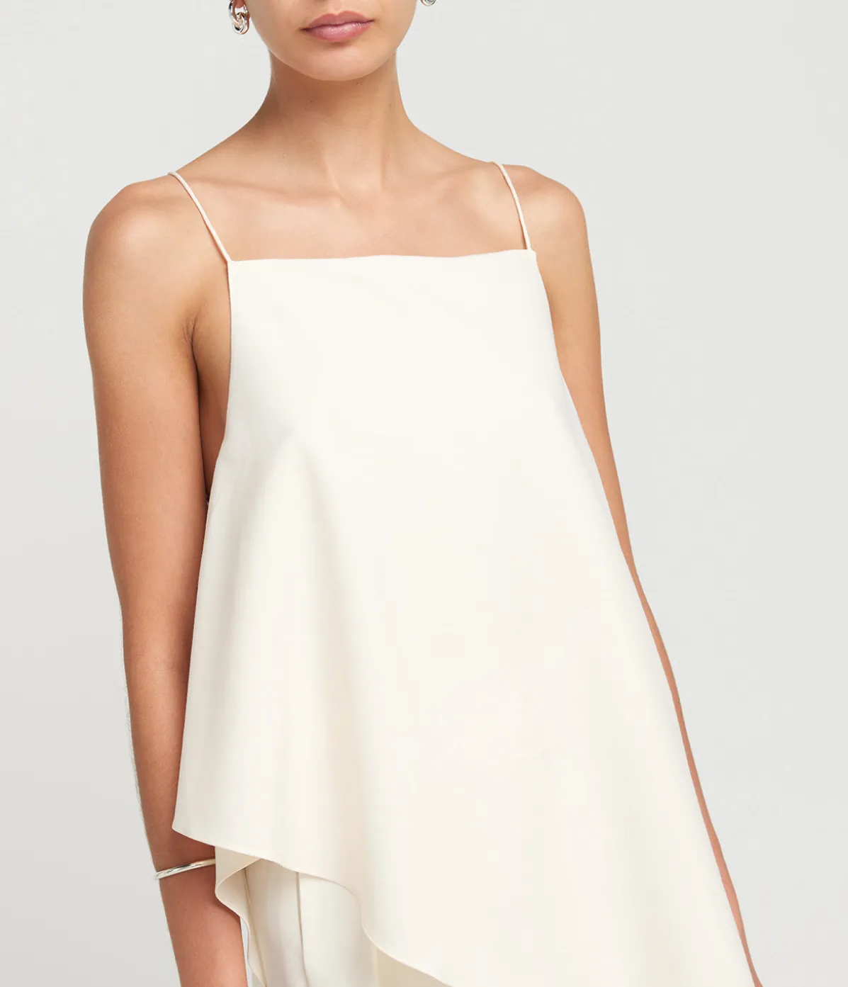 Asymmetric Tie Detail Top In Cream