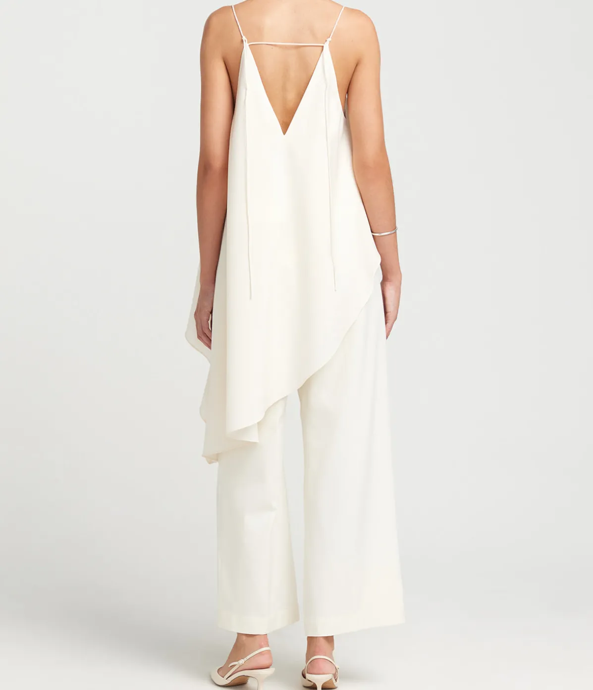 Asymmetric Tie Detail Top In Cream