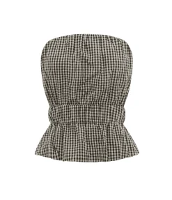 Aurelia Strapless Top In Gingham Black And Cream