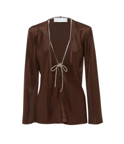 Bias Silk Satin Lounge Shirt In Brown