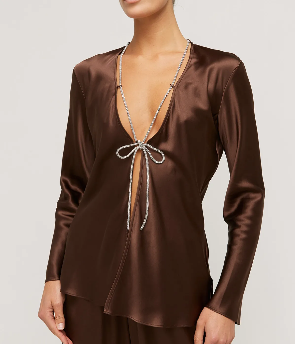 Bias Silk Satin Lounge Shirt In Brown