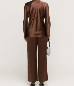 Bias Silk Satin Lounge Shirt In Brown