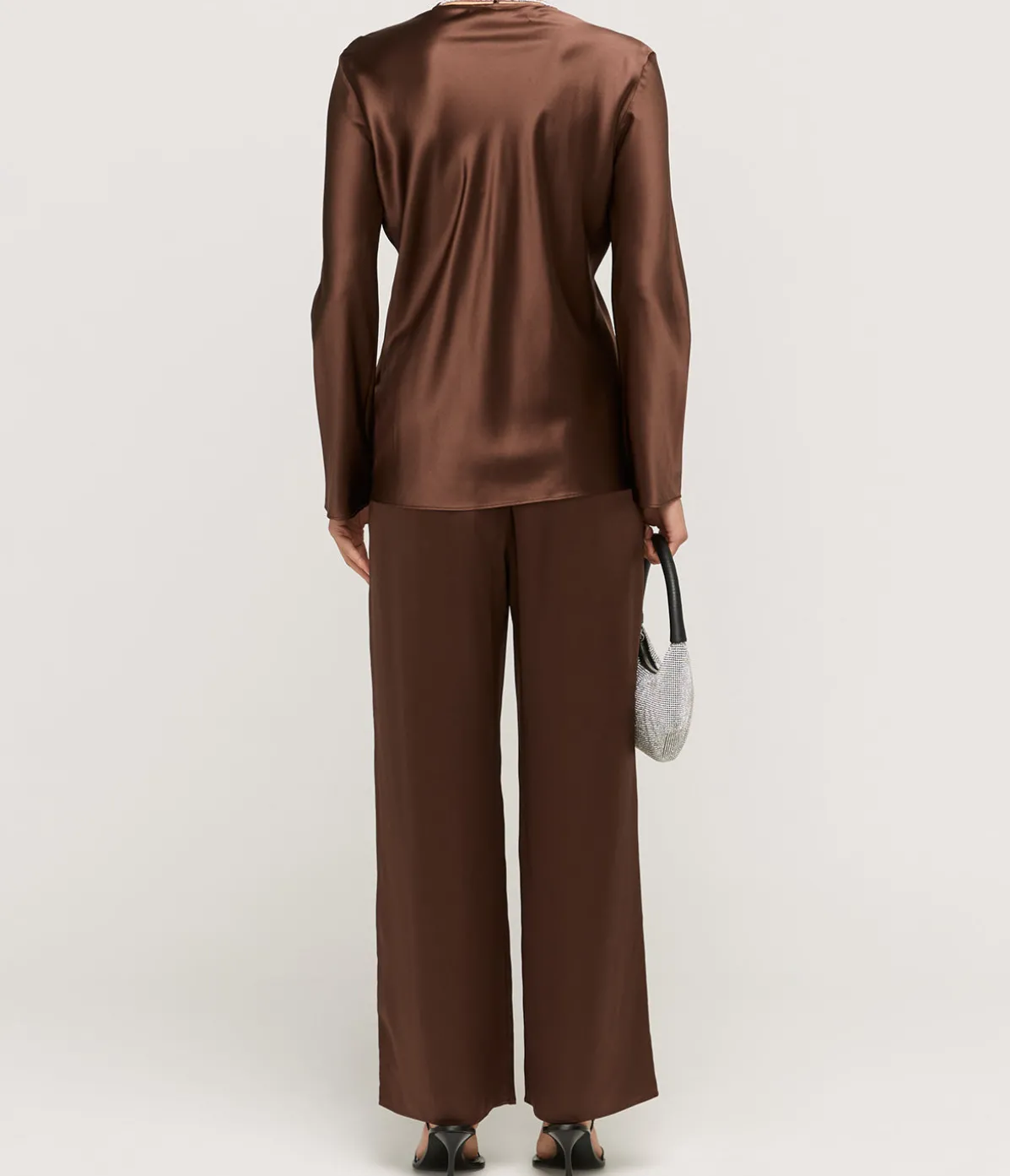 Bias Silk Satin Lounge Shirt In Brown