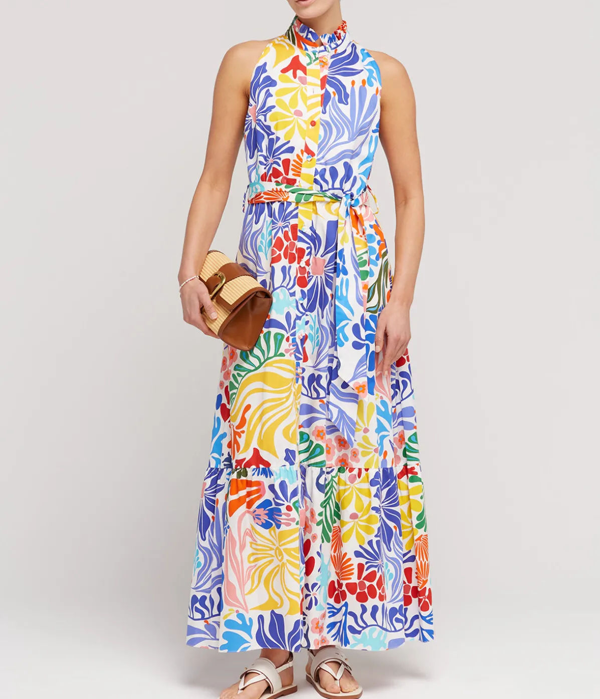 Biba Cotton Sleeveless Shirt Dress In Sea Sunbath