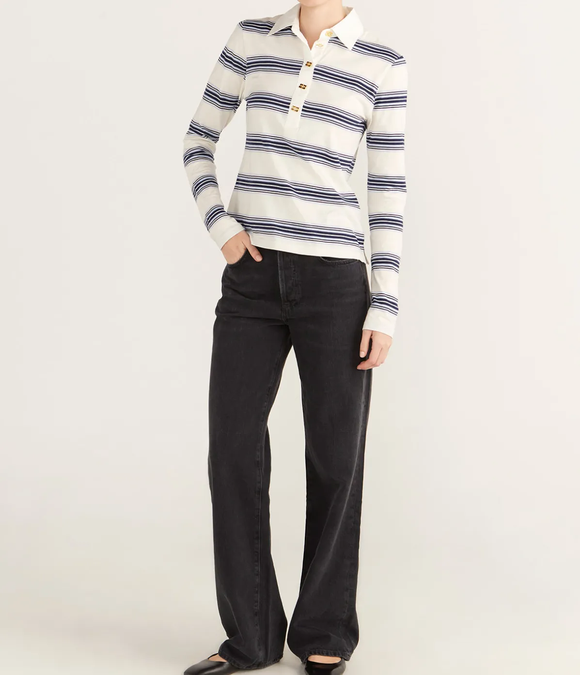 Blue Striped Long Sleeve Polo