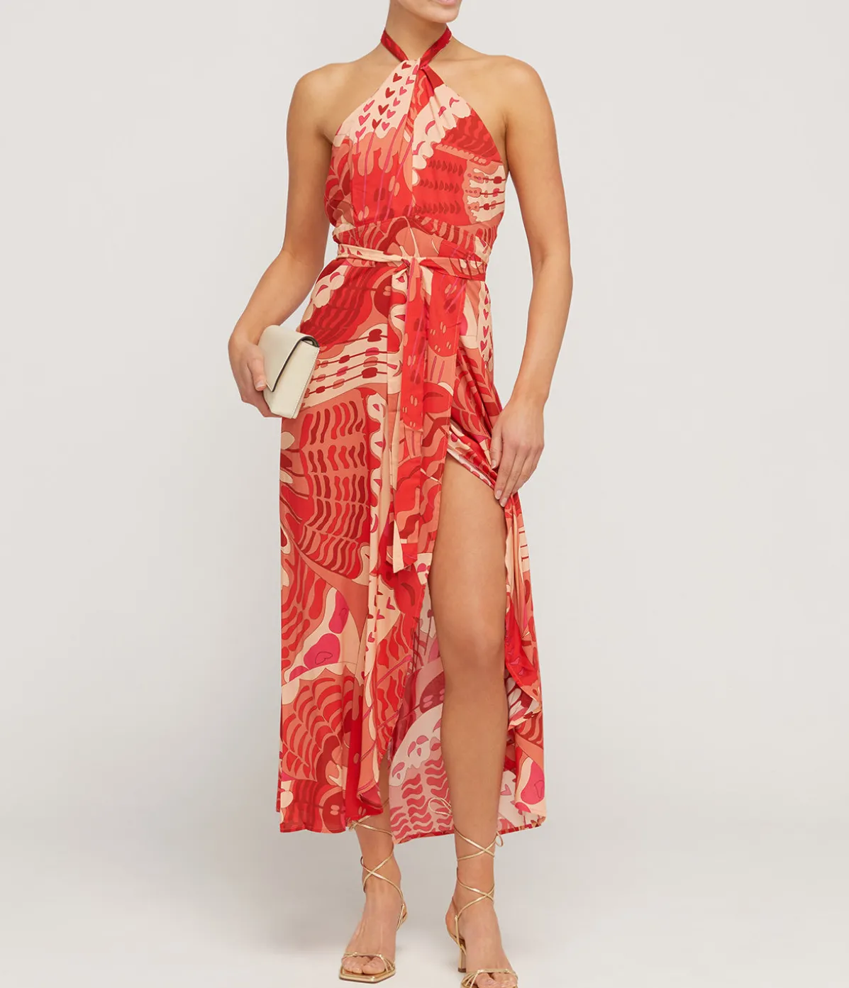 Bluebelle Halterneck Dress In Butterfly Red