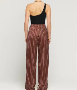 Bordeaux Silk Stripe Tailored Pant In Cocoa And Ecru