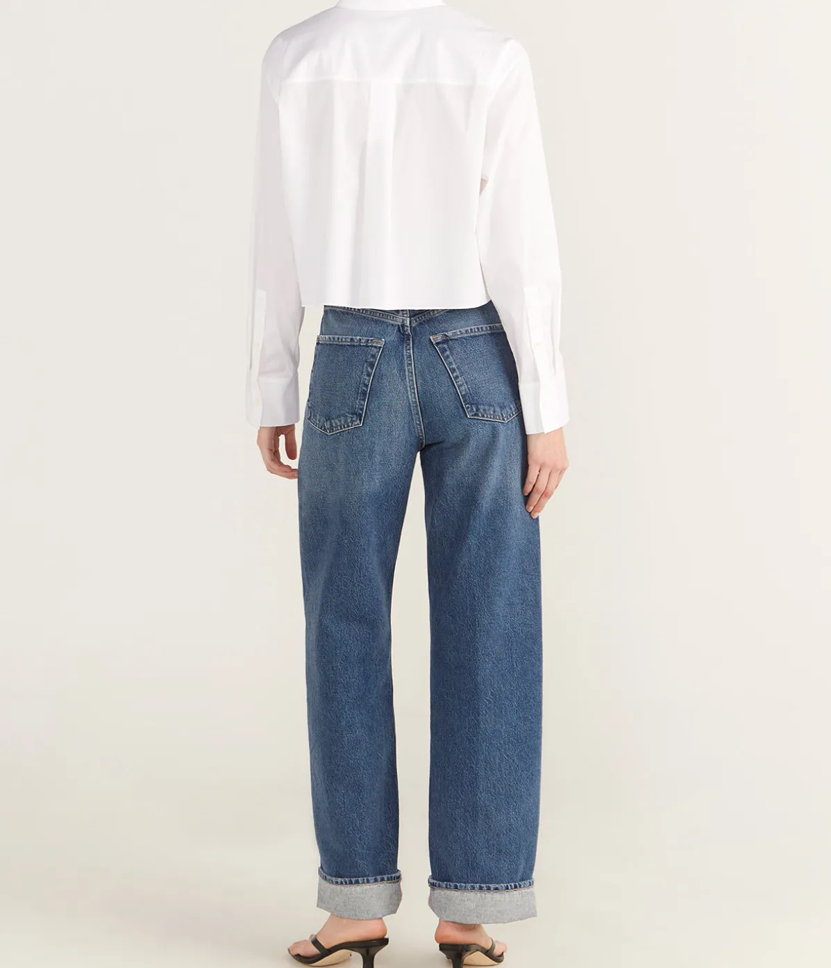 Boxy Cropped Long Sleeve Shirt In White