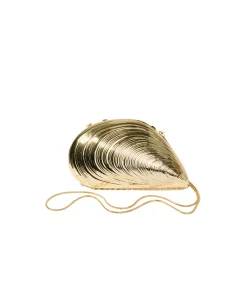 Bridget Metal Oyster Shell Clutch In Gold