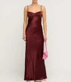 Bustier Slip Maxi Dress In Burgundy