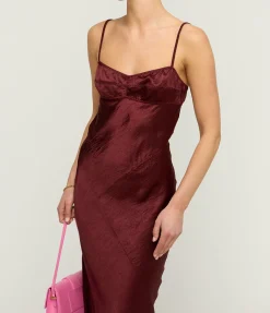 Bustier Slip Maxi Dress In Burgundy