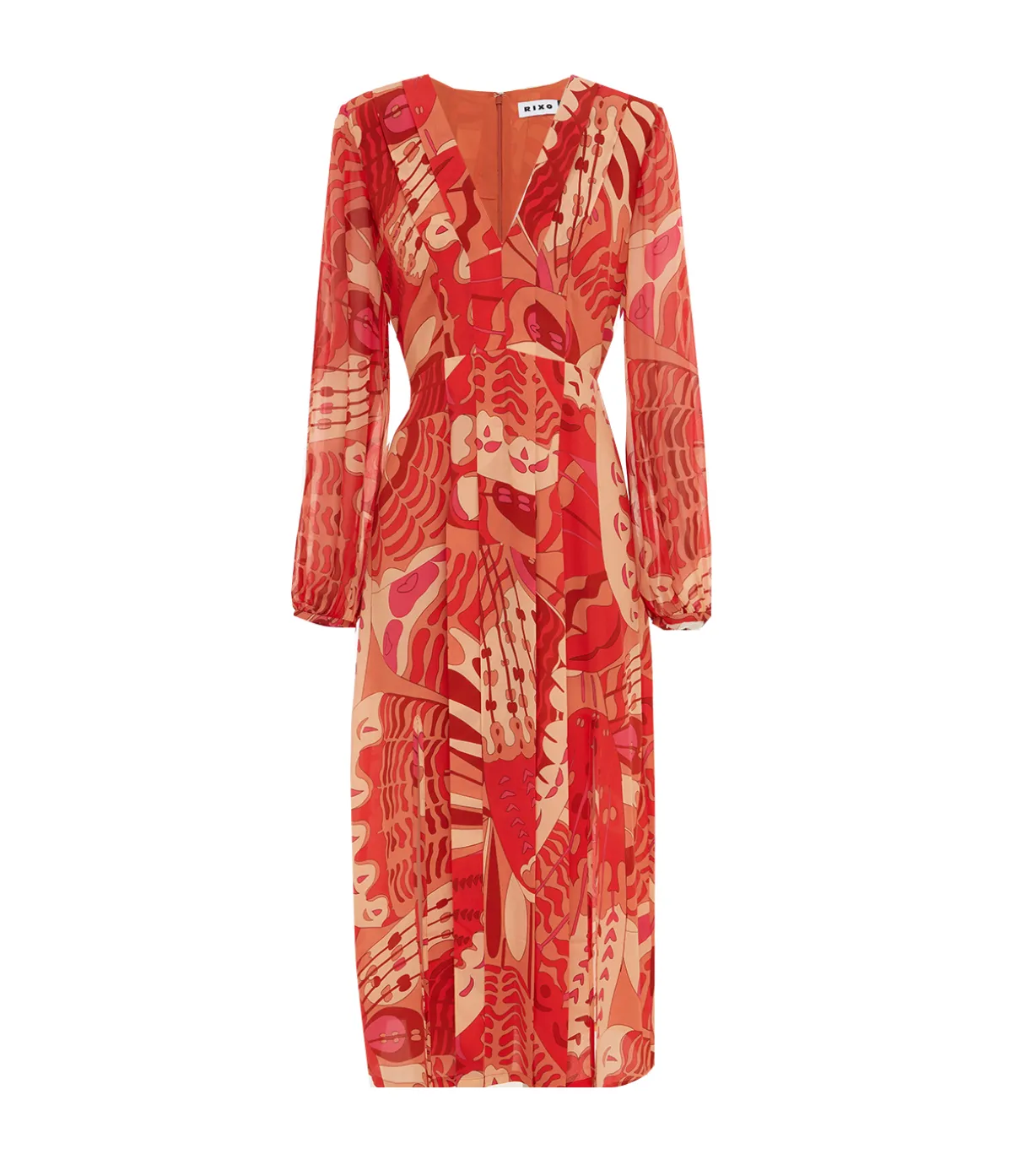 Camellia Silk Longsleeve Dress In Butterfly Red