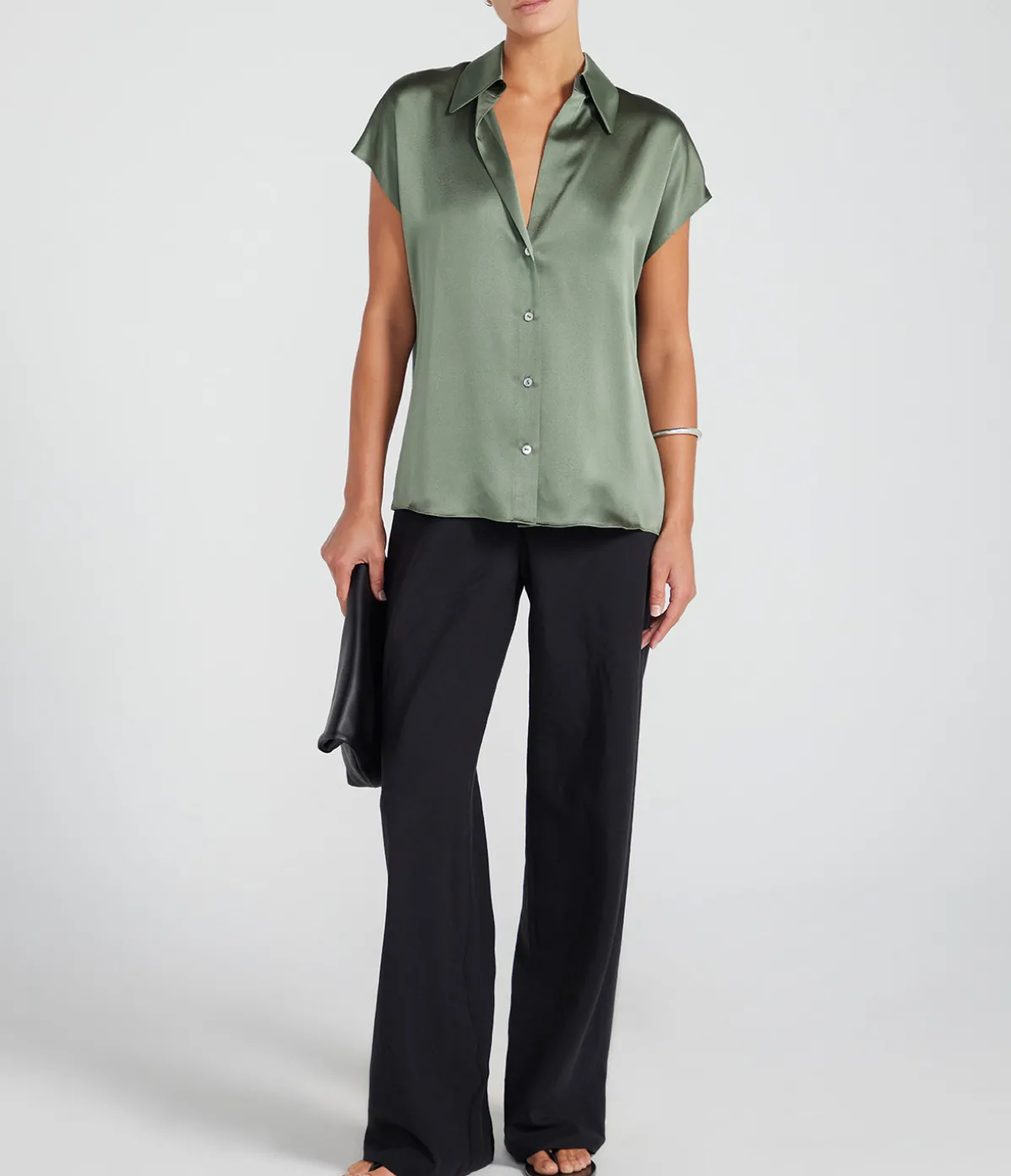 Cap Sleeve Ruched Blouse In Sea Fern