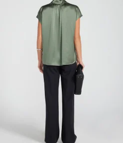 Cap Sleeve Ruched Blouse In Sea Fern