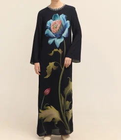 Capucine Crepe Dress In Painterly Flower