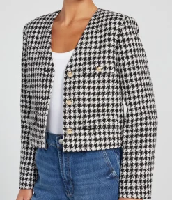 Cara Jacket In Cream And Black Houndstooth