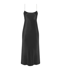 Carolyn Silk Slip Maxi Dress In Black