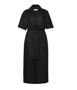 Casilda Linen Shirt Dress In Black