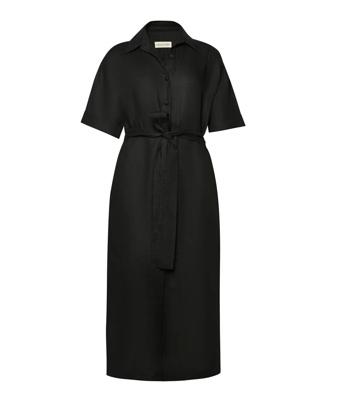 Casilda Linen Shirt Dress In Black