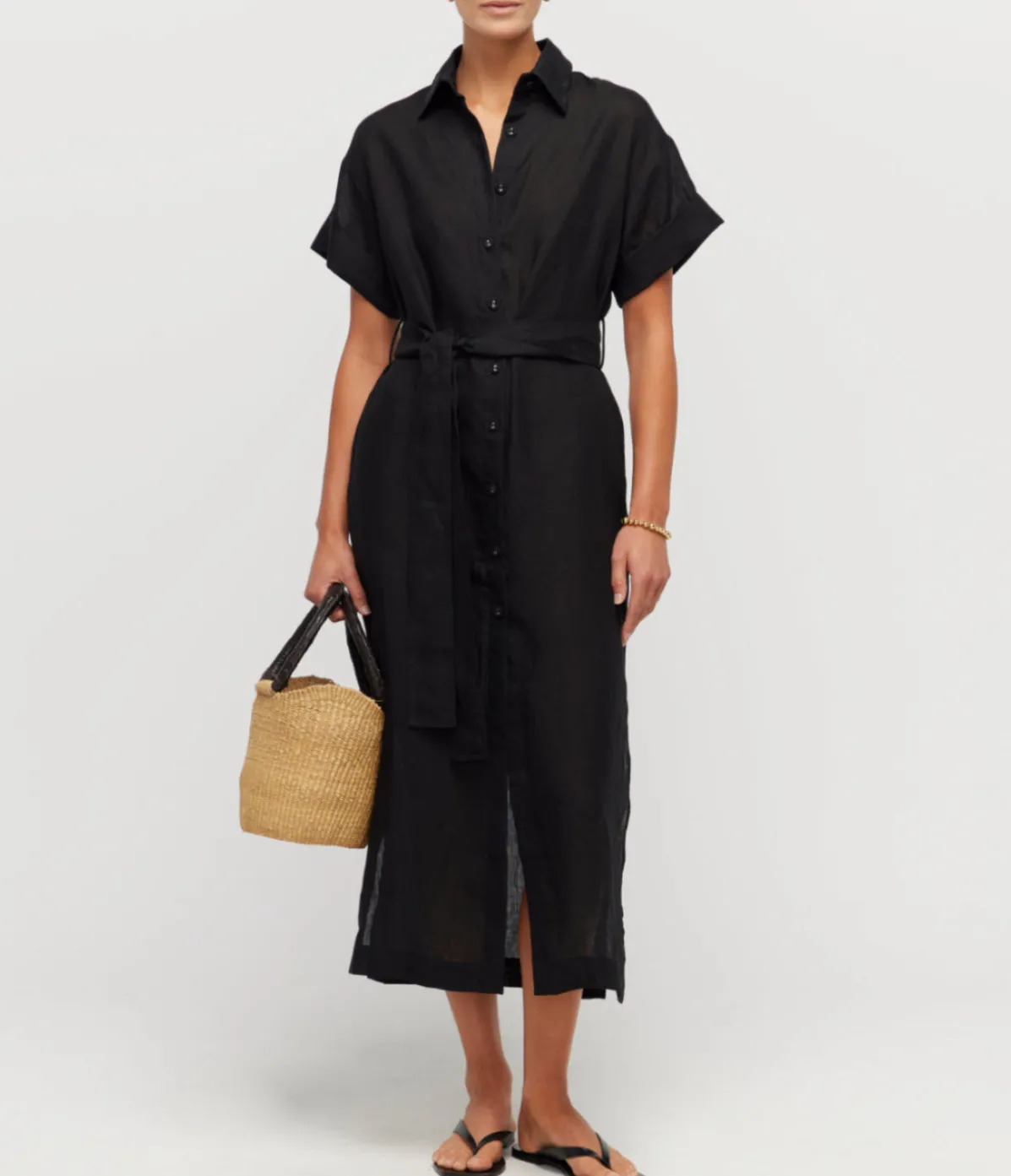 Casilda Linen Shirt Dress In Black