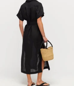 Casilda Linen Shirt Dress In Black