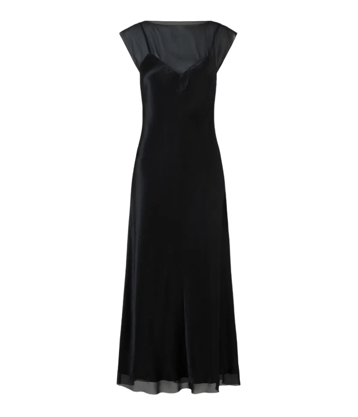 Chiffon Layered Slip Midi Dress In Black