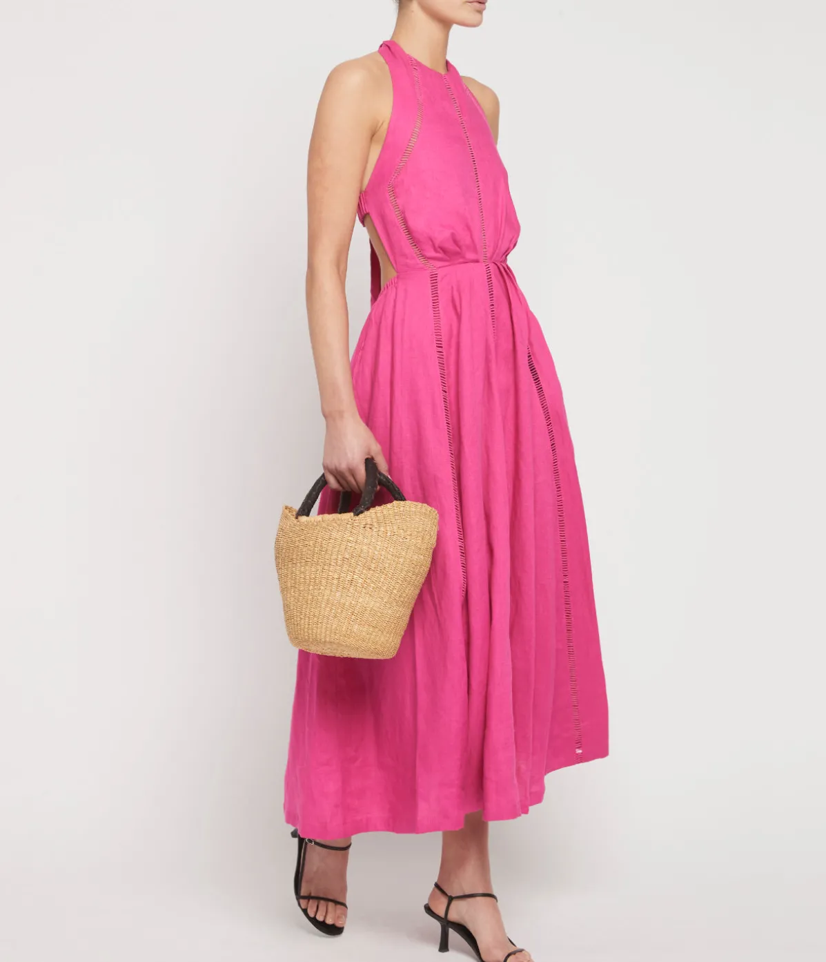 Chloe Linen Midi Dress In Pink