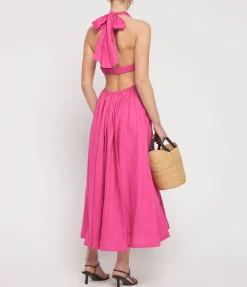Chloe Linen Midi Dress In Pink