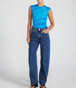 Circle Sleeveless Bodysuit In Ibiza Blue