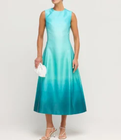 Cleo Sleeveless Midi Dress In Ombre Aqua