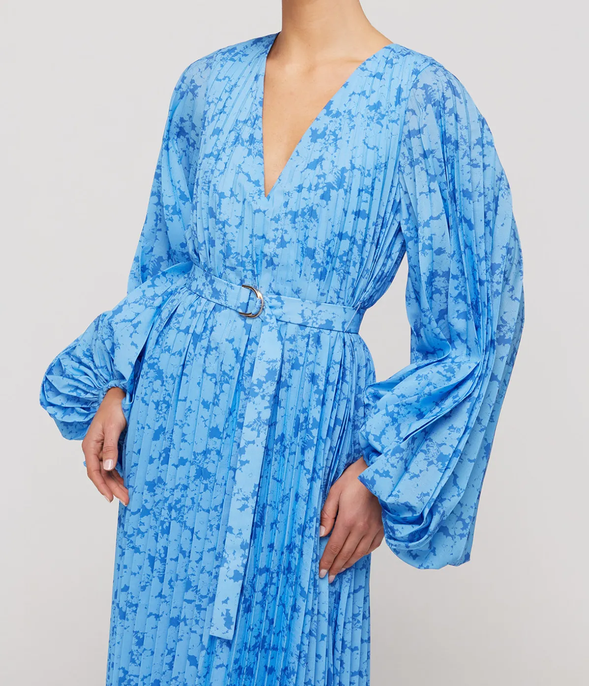 Clockhall Pleated Midi Dress In Blue Iris Print