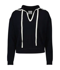 Contrast Collar Cashmere Sweater In Navy And White