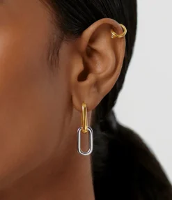 Convertible Ovate Double Link Hoop Earrings In Gold And Rhodium
