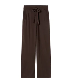 Cotton Cashmere Wide Leg Pant In Chocolate