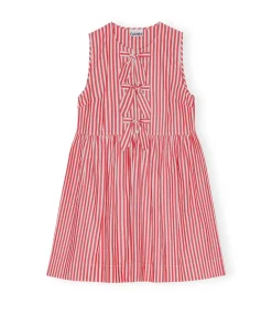 Cotton Mini Bow Tie Dress In Red And White Stripe